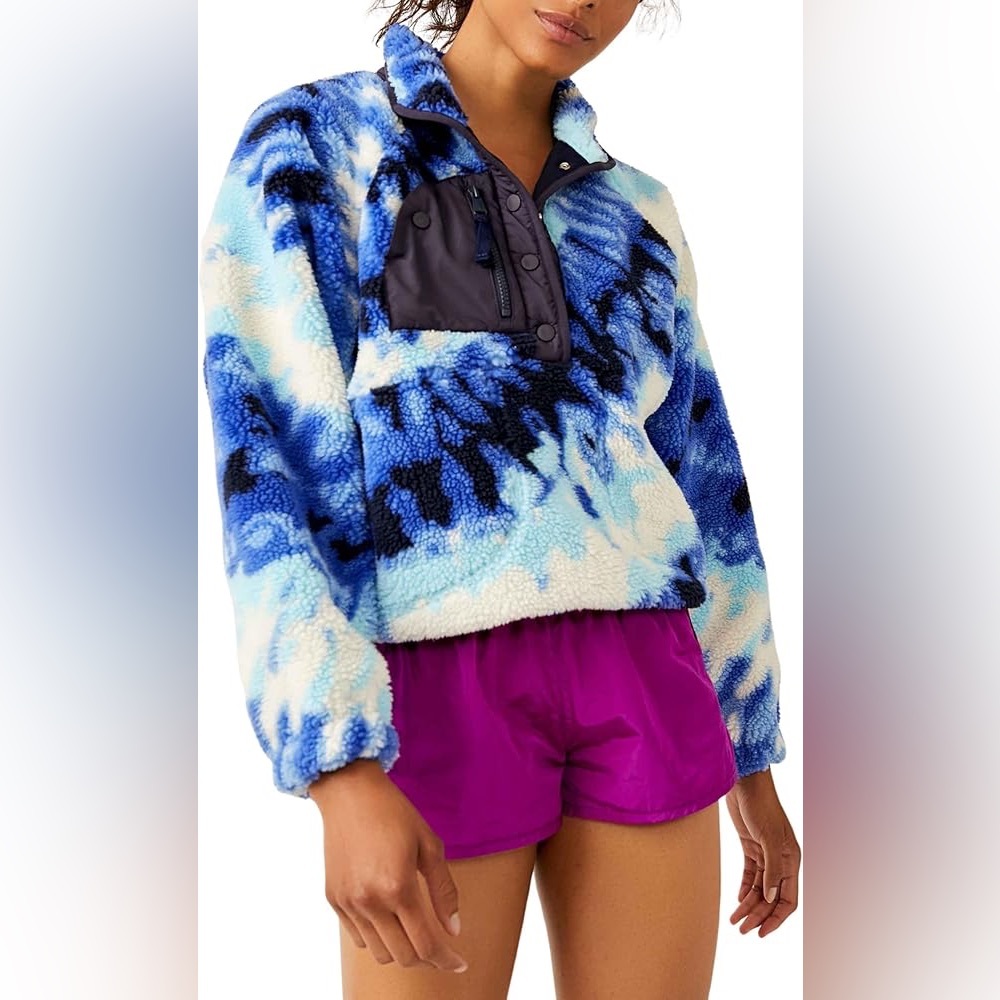 NWT Large Free People Movement Rocky Ridge Fleece Pullover Ocean Tie Dye